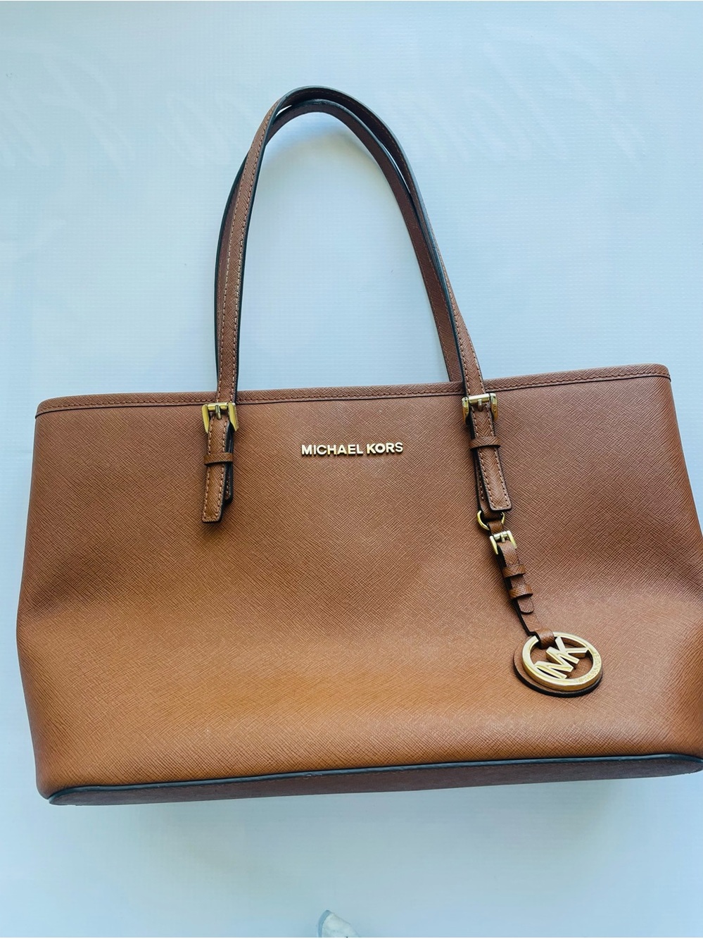 Michael Kors Cognac Saffiano Leather Tote with MK Charm